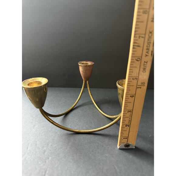Vintage Danish Brass MCM Candelabra Candlestick Holder Mid Century Modern Retro - Picture 3 of 9